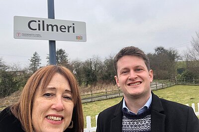 David Chadwick and Jane Dodds at Cilmeri Station on the Heart of Wales Line