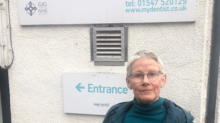 Councillor Corinna Kenyon-Wade by the Dentist in Knighton