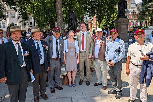 David Chadwick MP and Helen Maguire MP with Gurka veterans outside Westminster