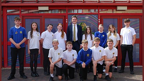 David Chadwick with students from Cwm Tawe School