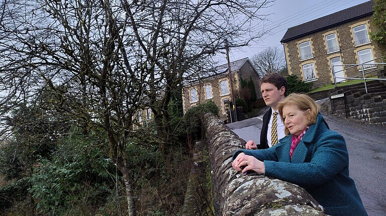 Susan Grounds and David Chadwick MP by Ystalyfera School
