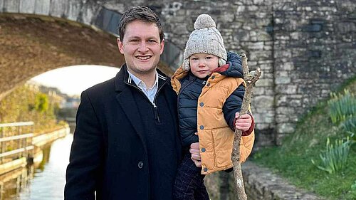 David Chadwick and his son infront of the Canal