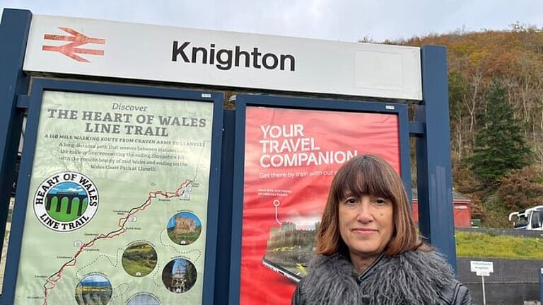 Jane Dodds MS in front of Knighton Station