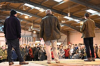 David Chadwick addressing a farmers rally against the family farms tax at the Royal Welsh Showgrounds