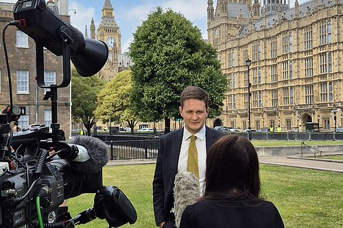 David Chadwick in front of Parliament